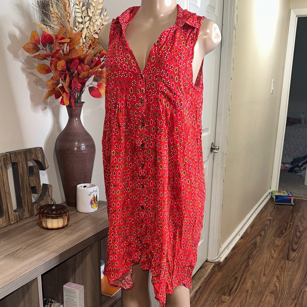 Anthropologie Maeve Red and White Patterned Dress